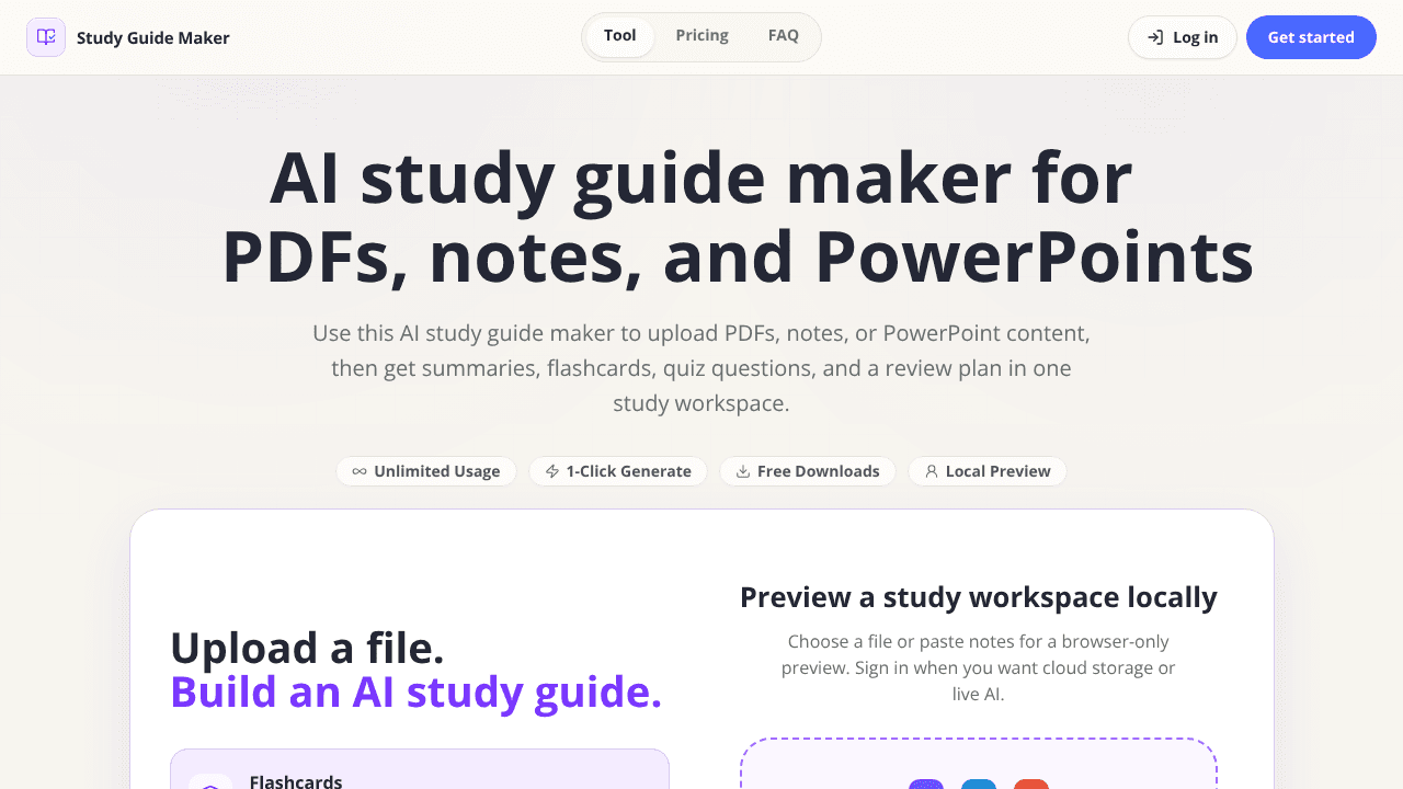Study Guide Maker website screenshot