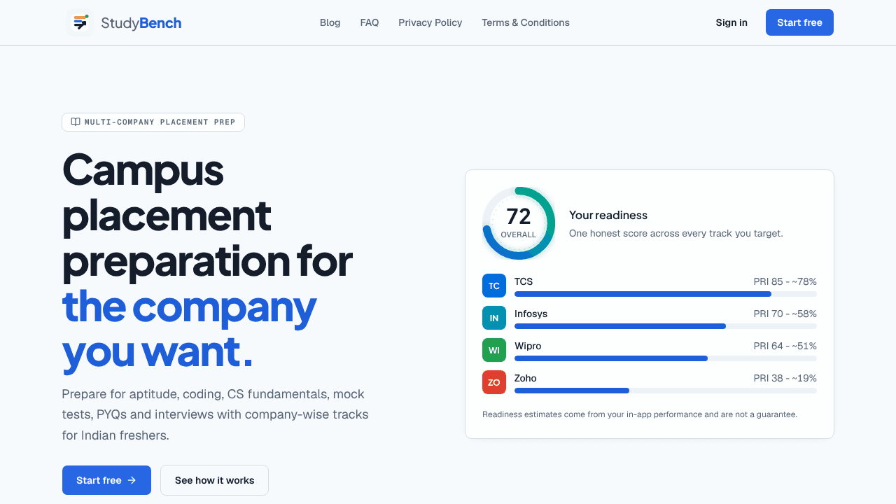 StudyBench website screenshot