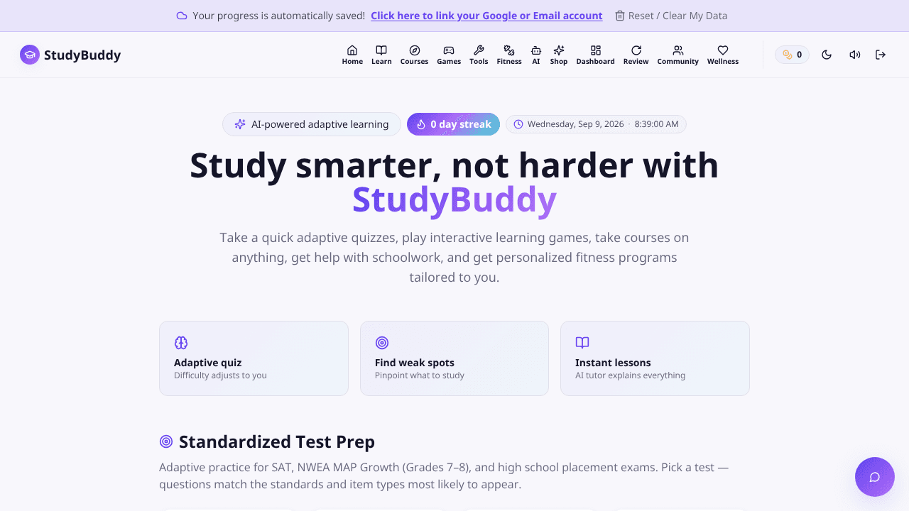 StudyBuddy website screenshot