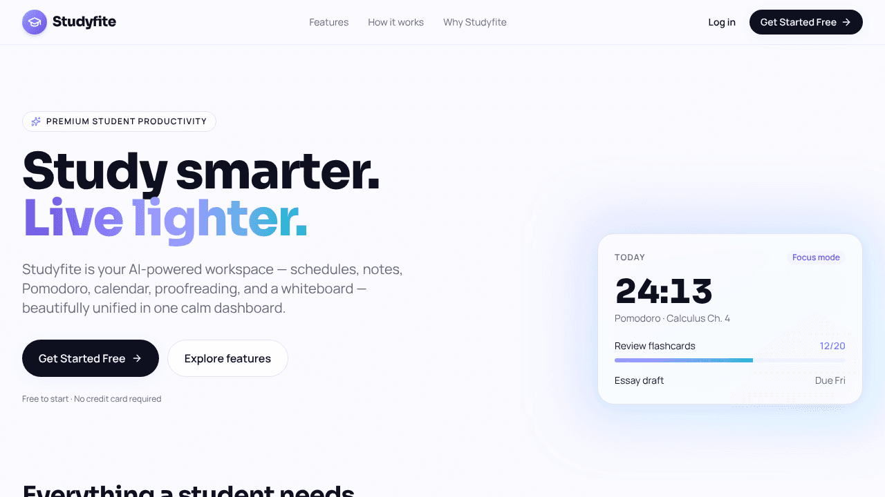 Studyfite website screenshot