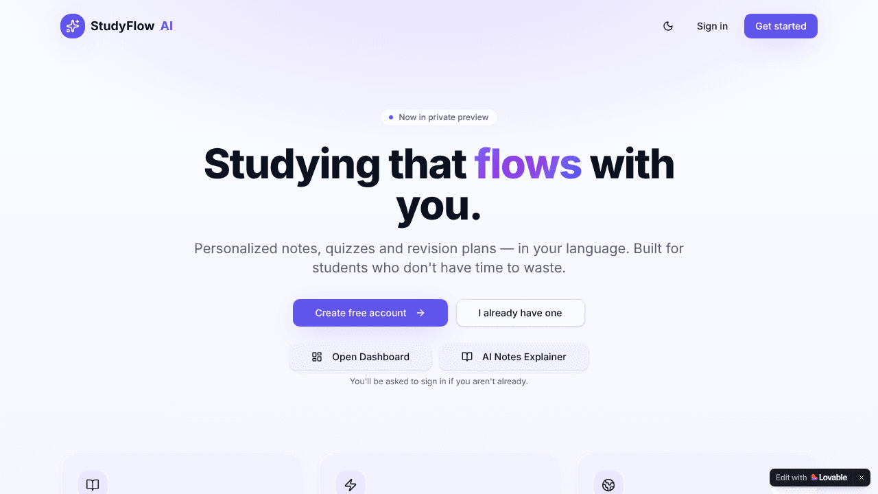 StudyFlow AI website screenshot