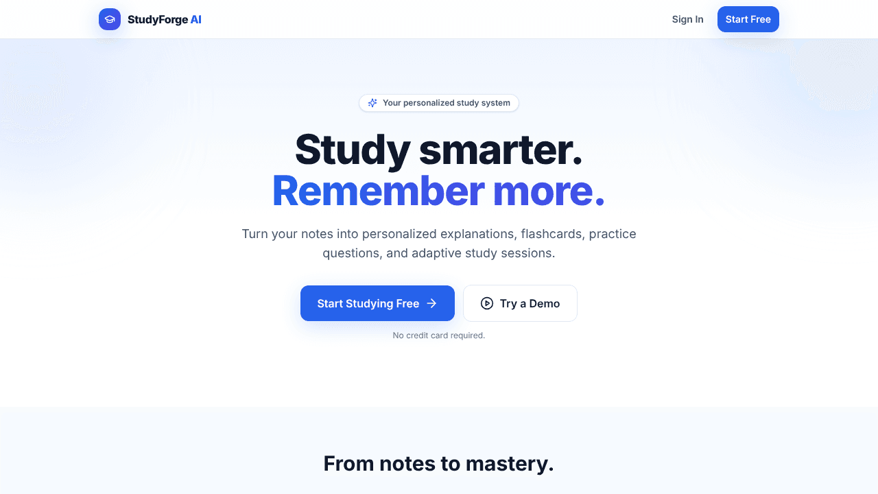 StudyForge AI website screenshot