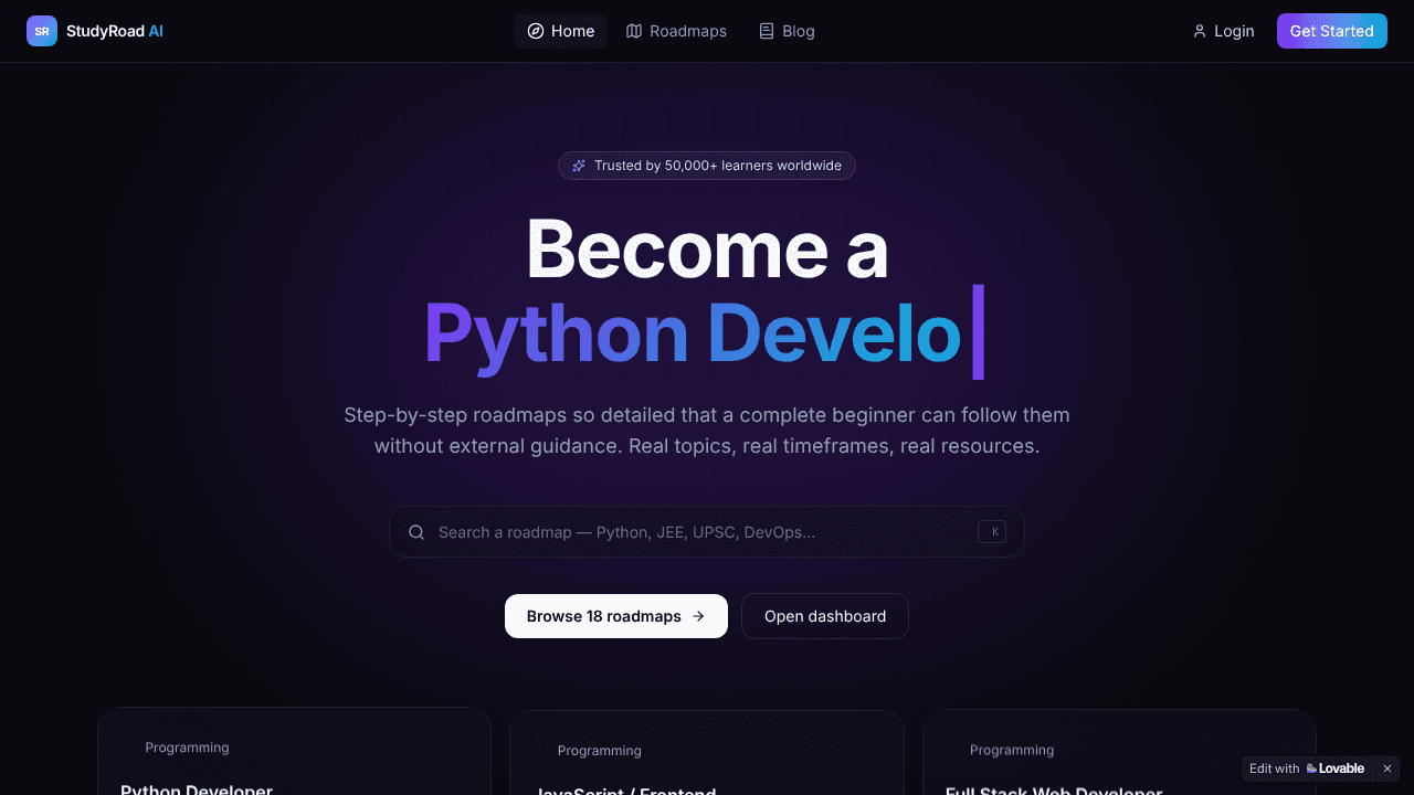 StudyRoad AI website screenshot