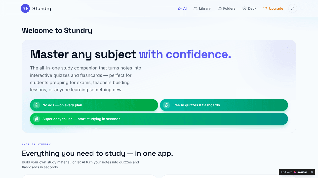 Stundry — Master any subject website screenshot