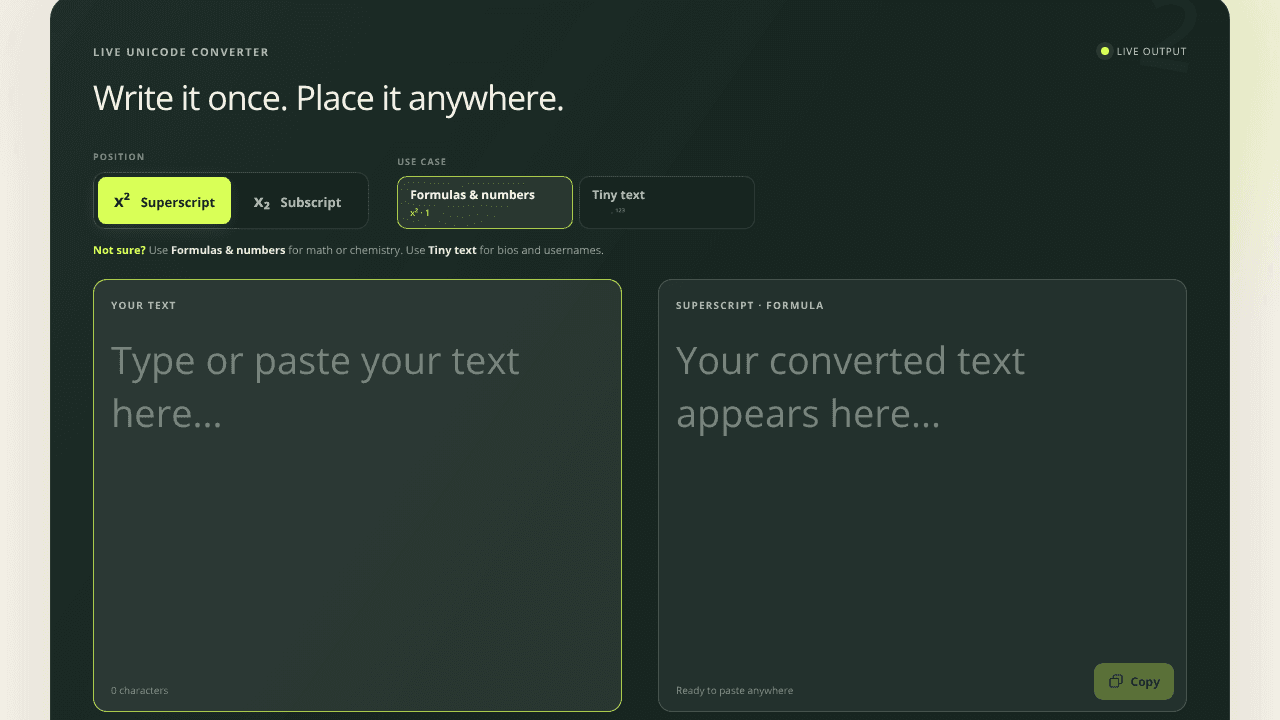 Sub & Superscript website screenshot