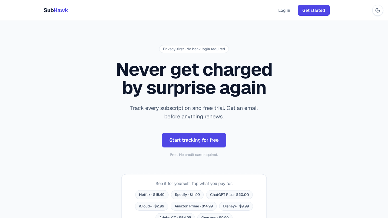 SubHawk website screenshot