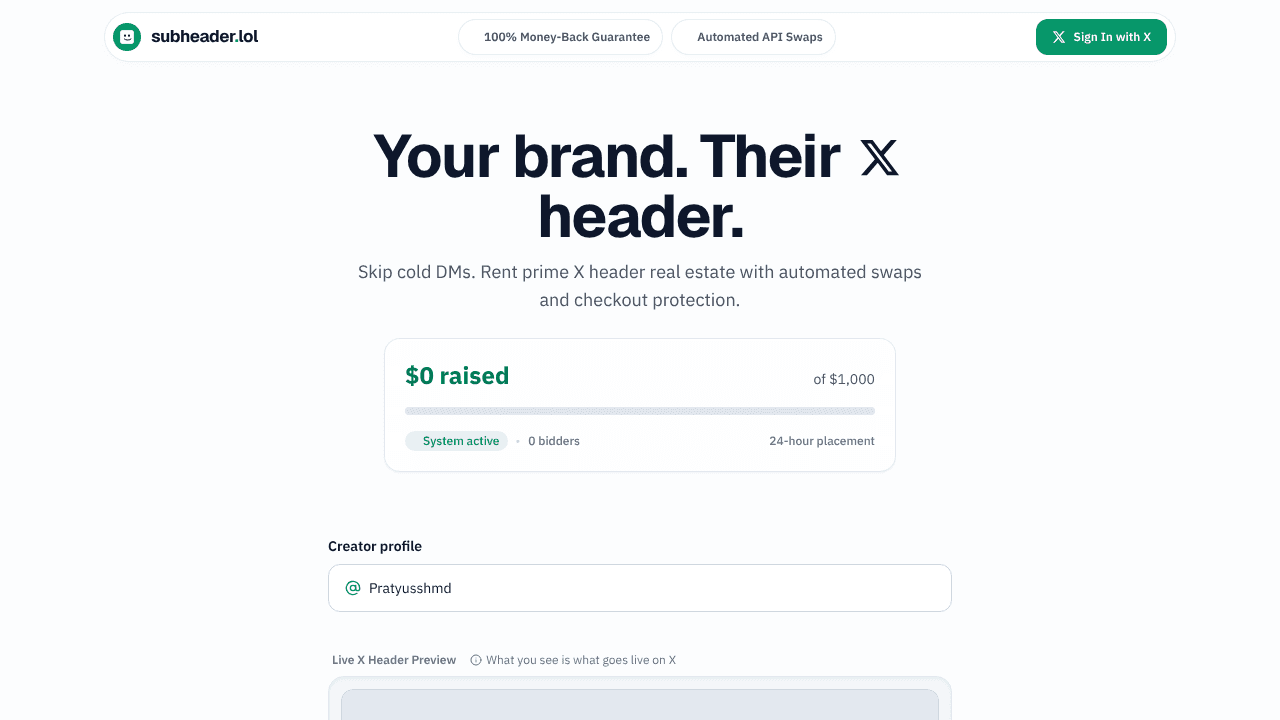 SubHeader website screenshot