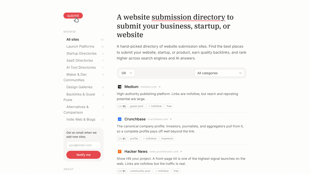 Submission.Directory website screenshot