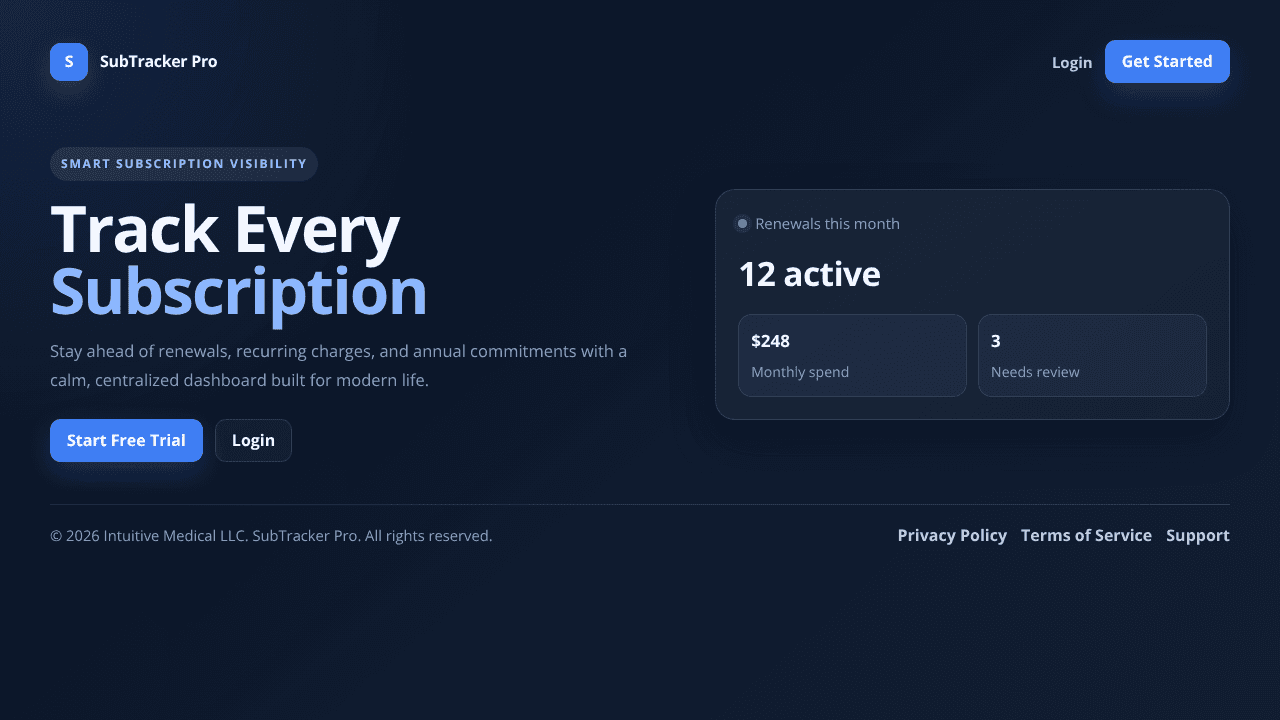 SubTracker Pro website screenshot