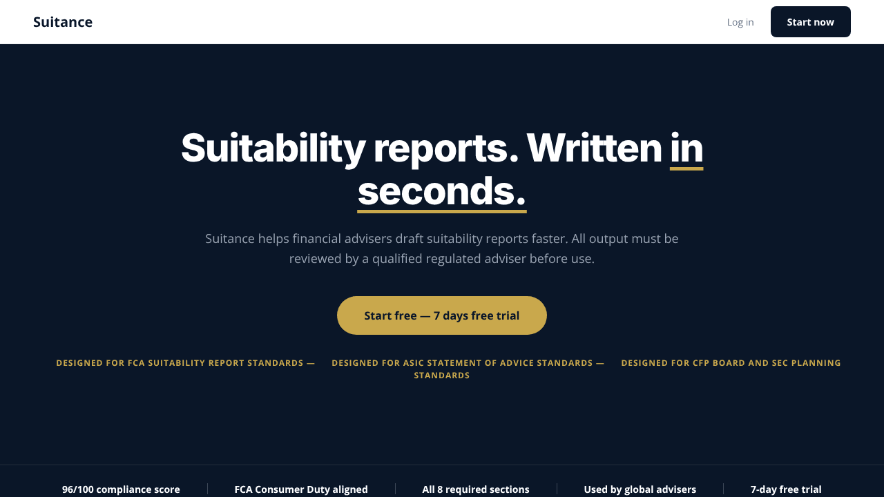 suitance website screenshot