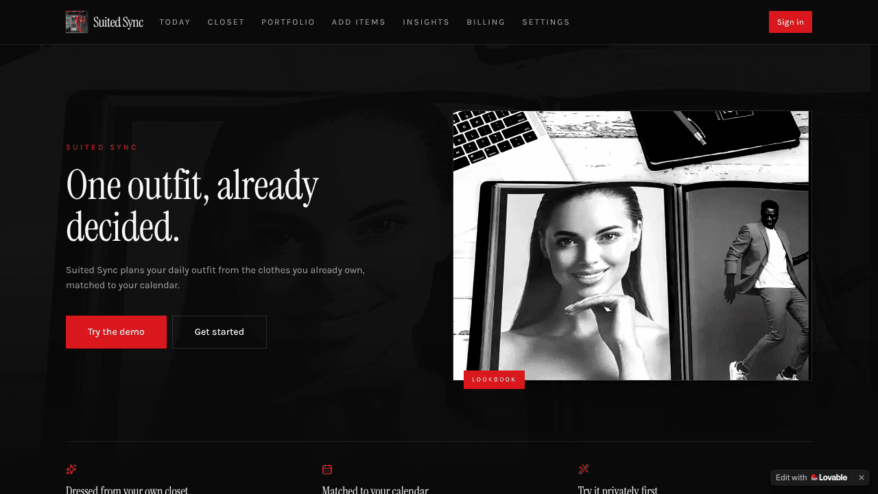 Suited Sync website screenshot