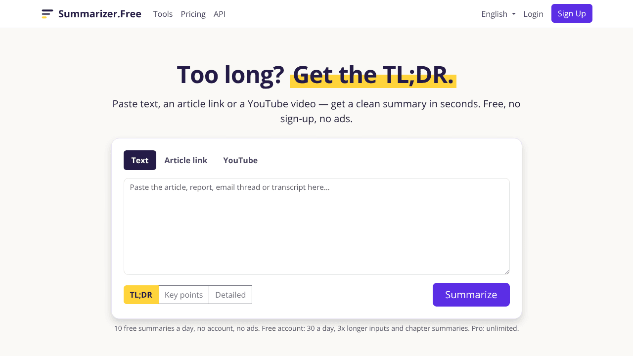 Summarizer.Free website screenshot