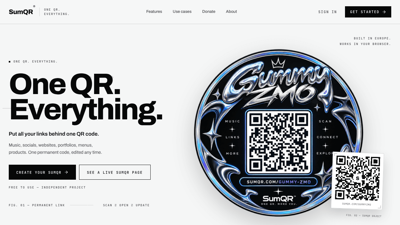 SumQR website screenshot