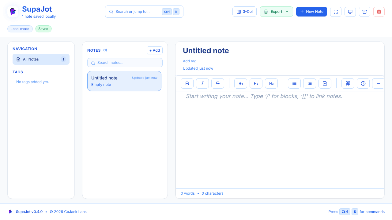 SupaJot website screenshot