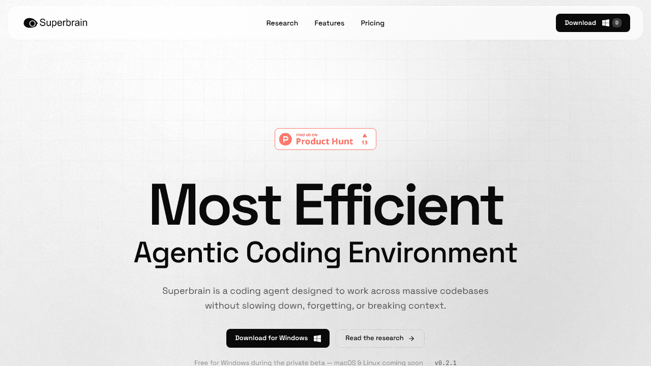 Superbrain | AI Coding Agent website screenshot