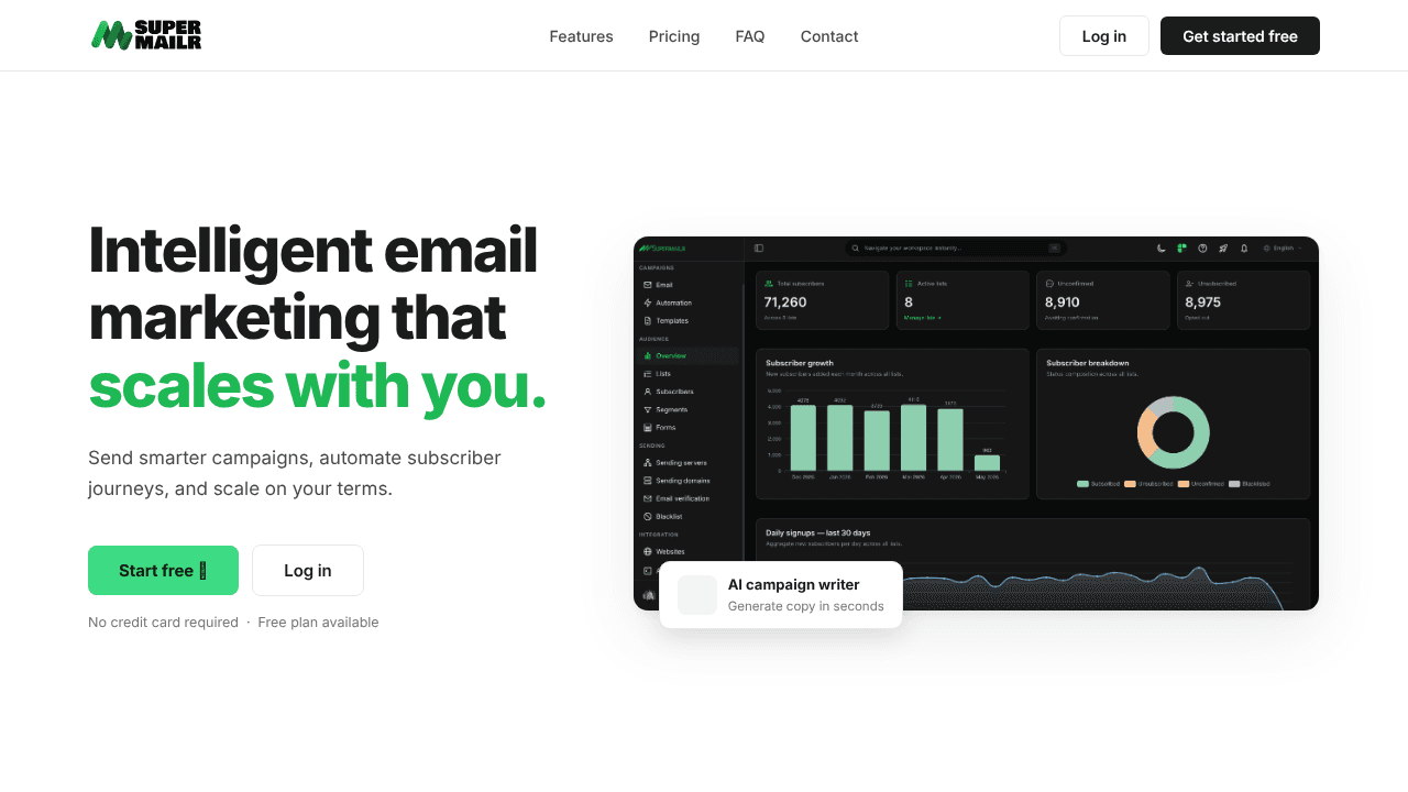 SuperMailr website screenshot