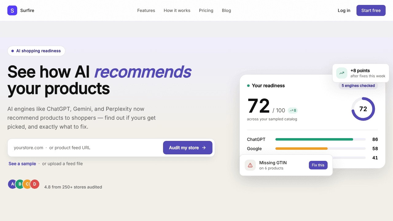 Surfire AI website screenshot
