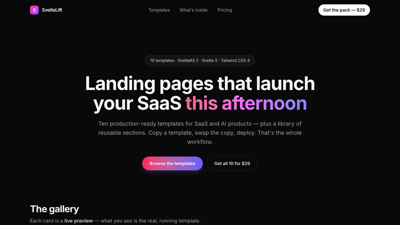 SvelteLift website screenshot