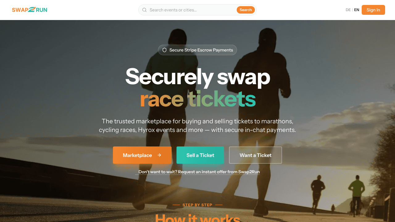 Swap2Run website screenshot