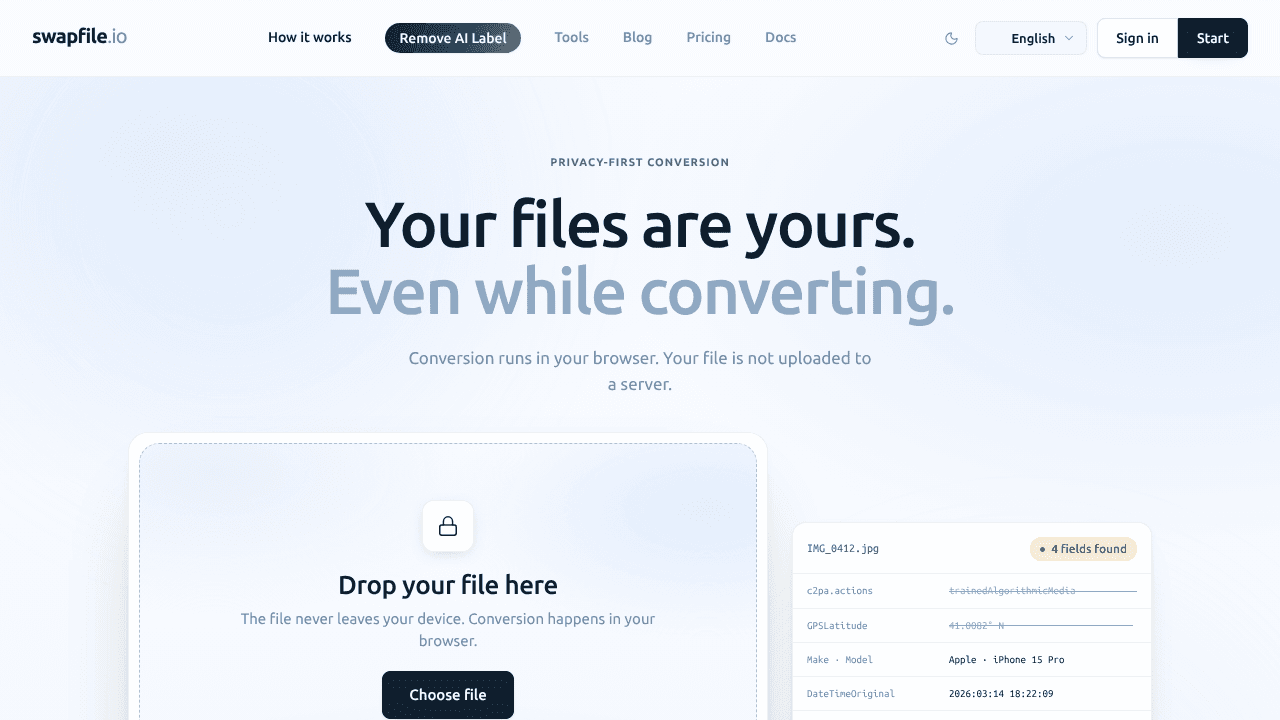 swapfile.io website screenshot