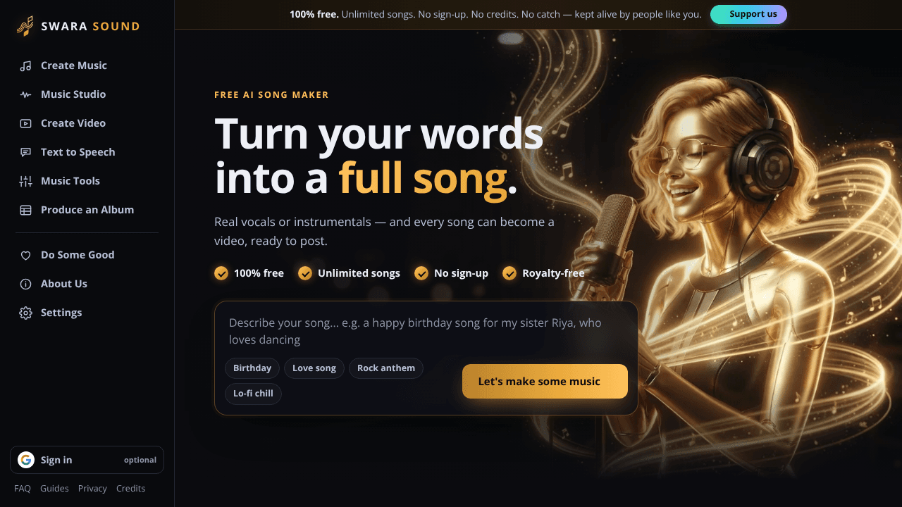Swara Sound website screenshot