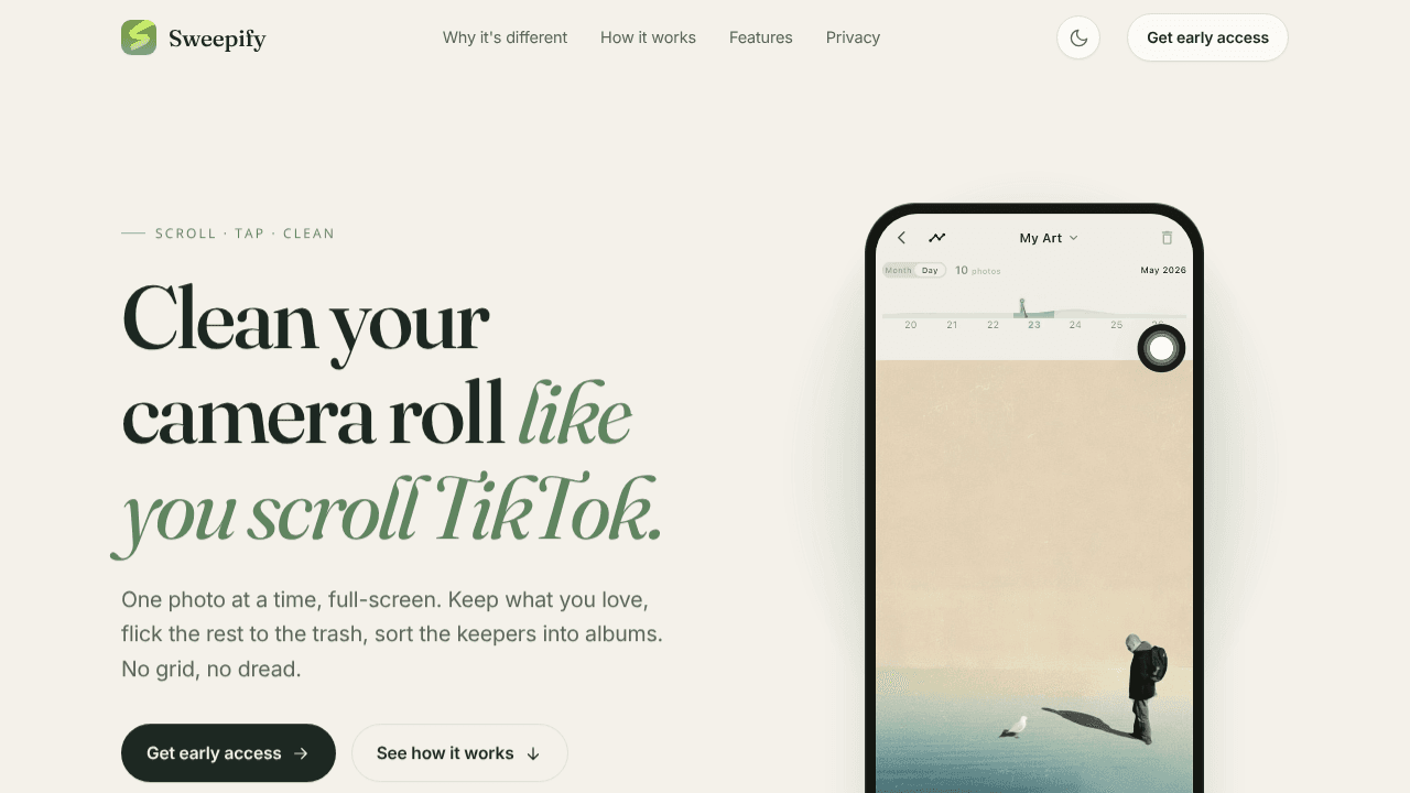 Sweepify: Photo Organizer website screenshot