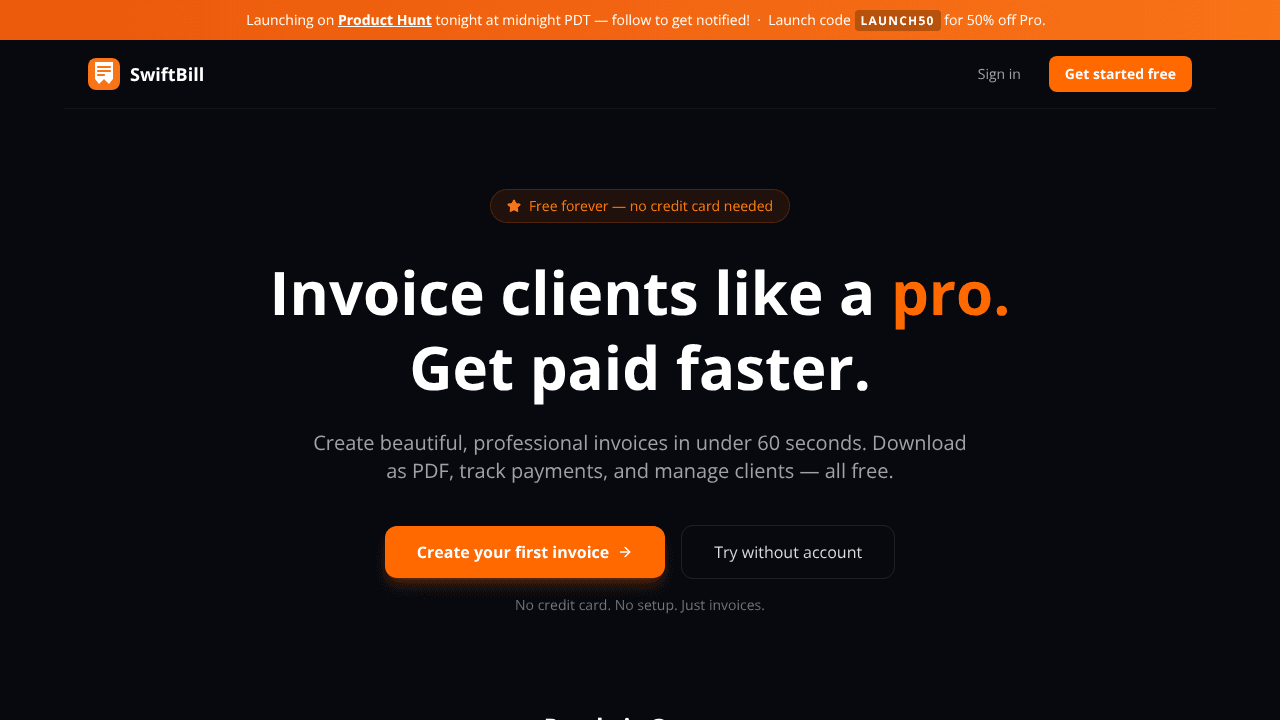 Swiftbill website screenshot