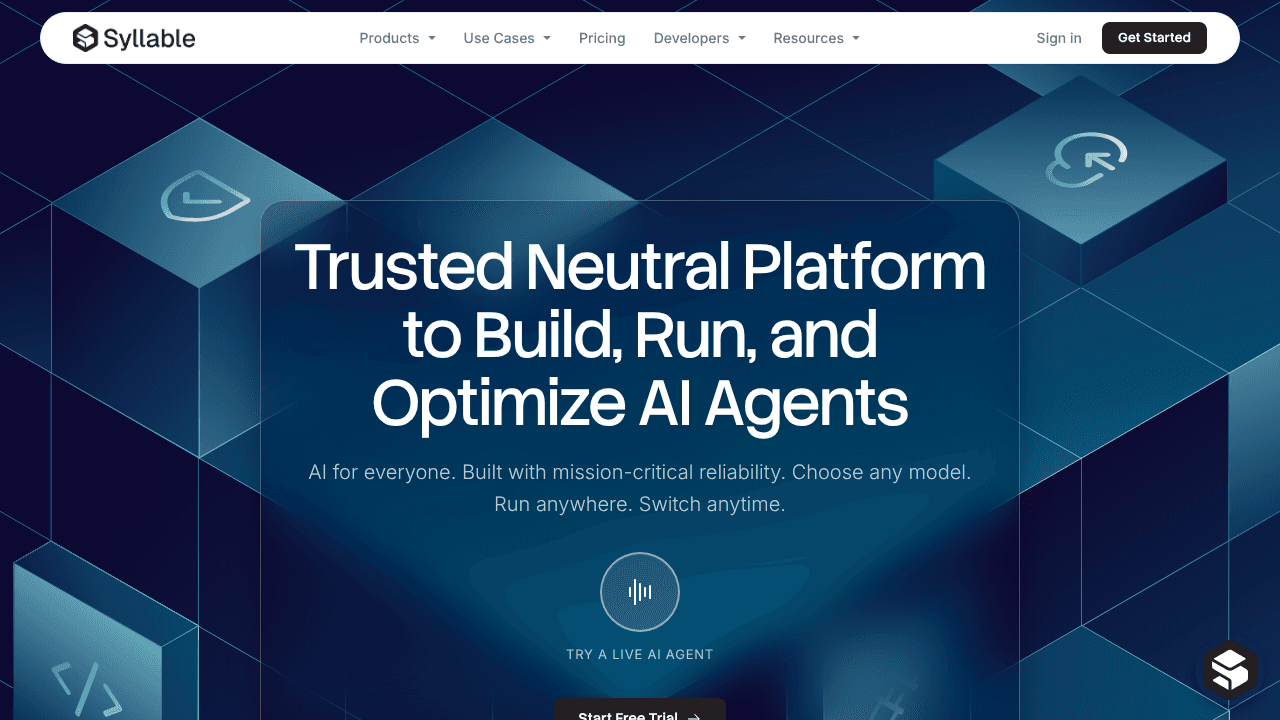 Syllable AI Build, Run, Optimize Agents website screenshot