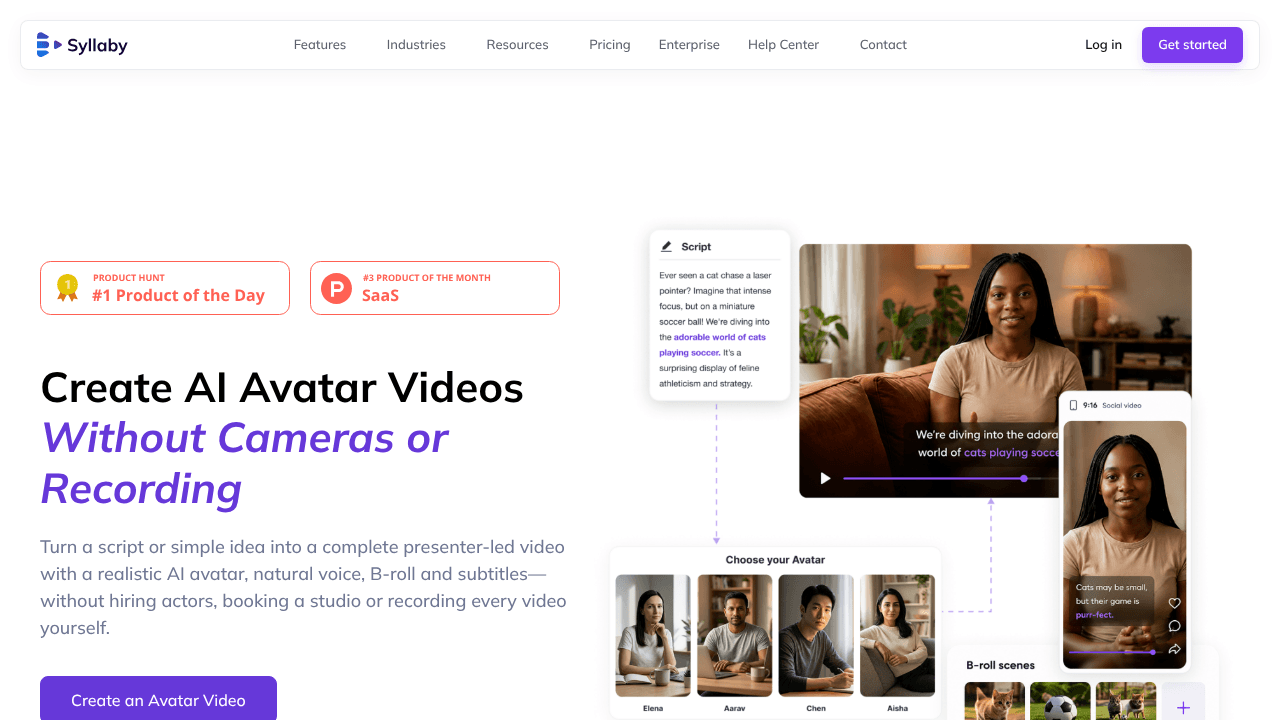 Syllaby AI Avatar 2.0 website screenshot