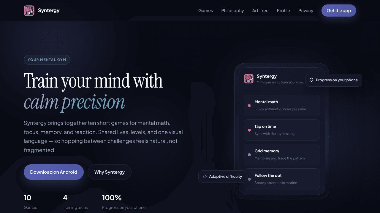 Syntergy — Train your mind website screenshot