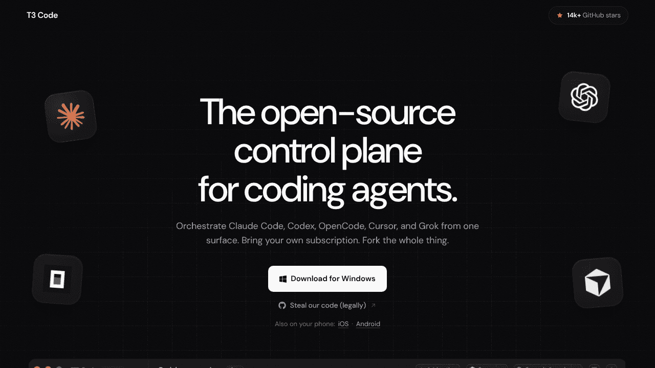 T3 Code website screenshot