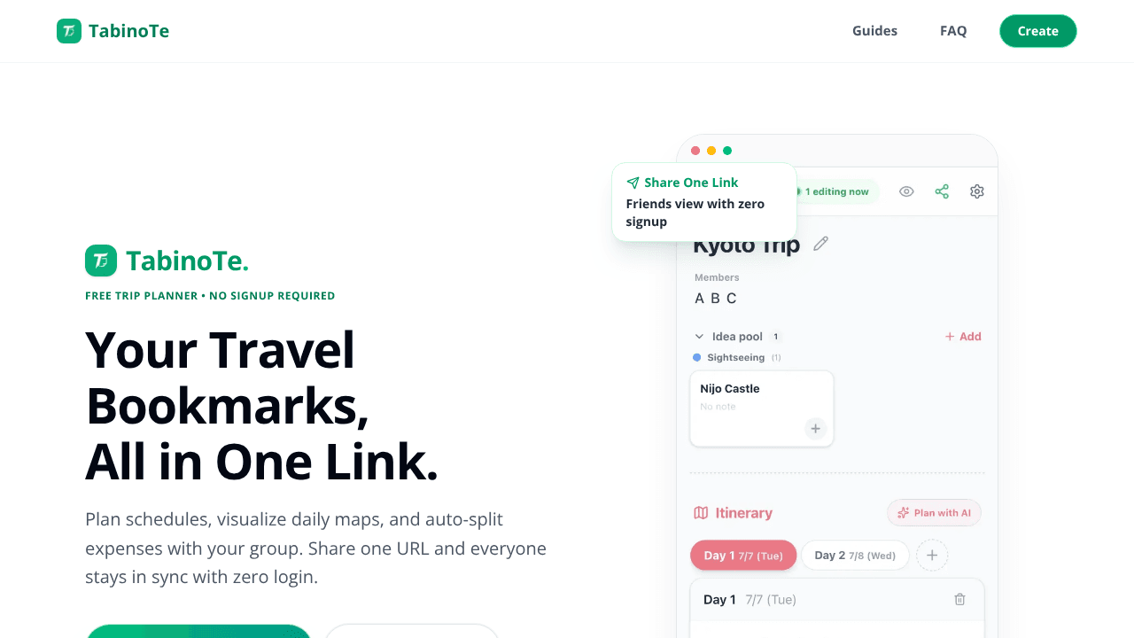 TabinoTe website screenshot