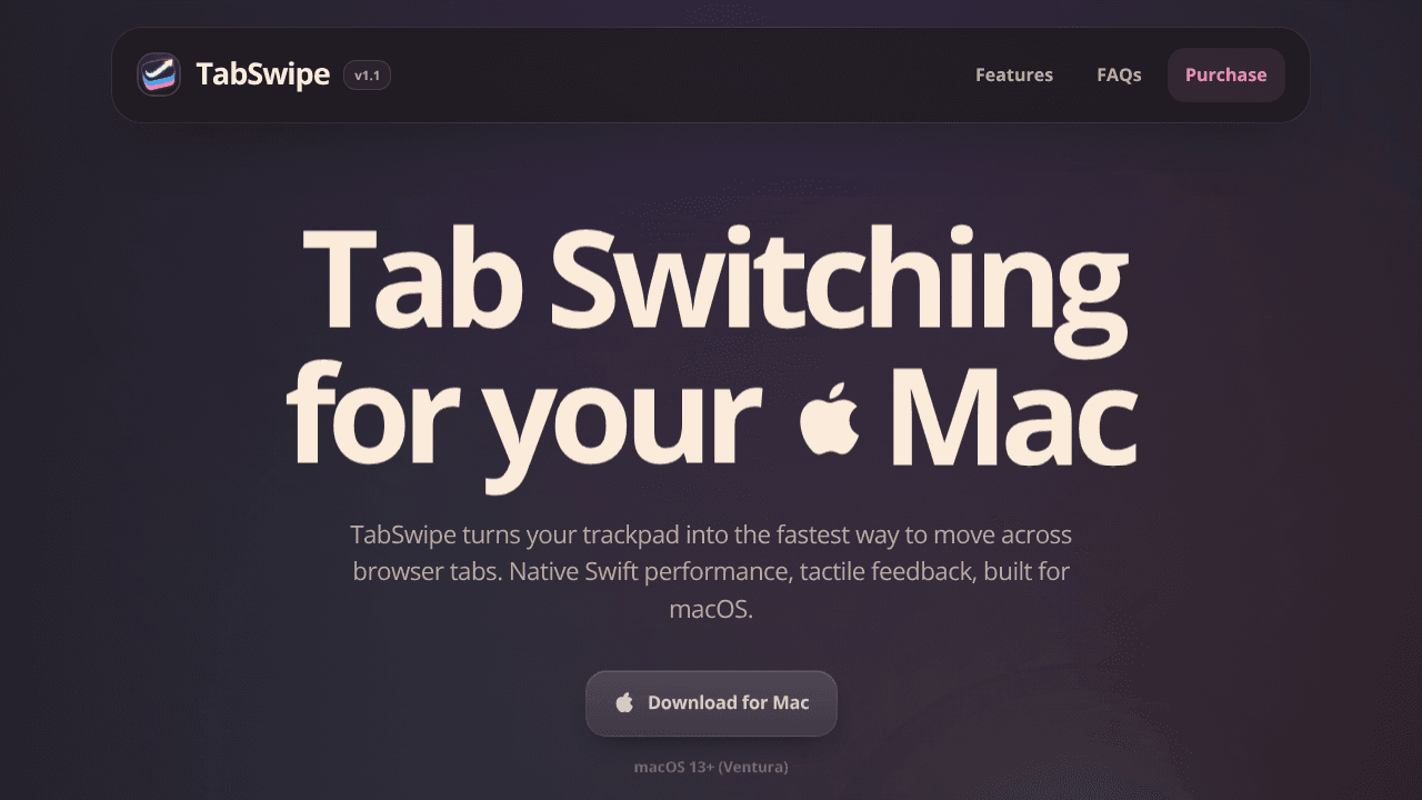 TabSwipe website screenshot