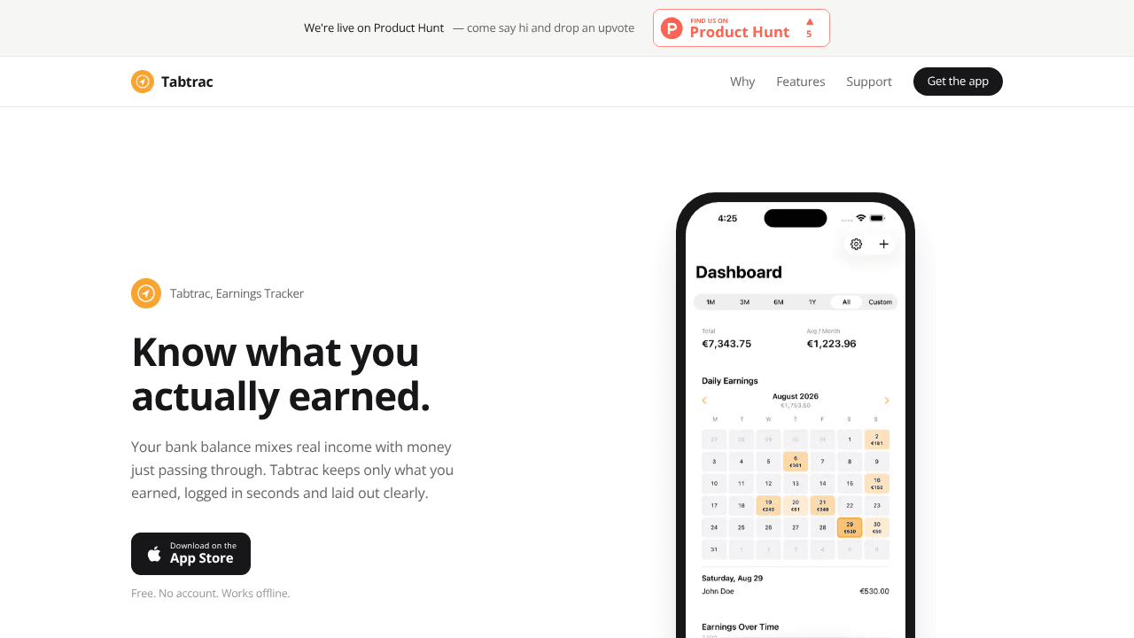 Tabtrac website screenshot