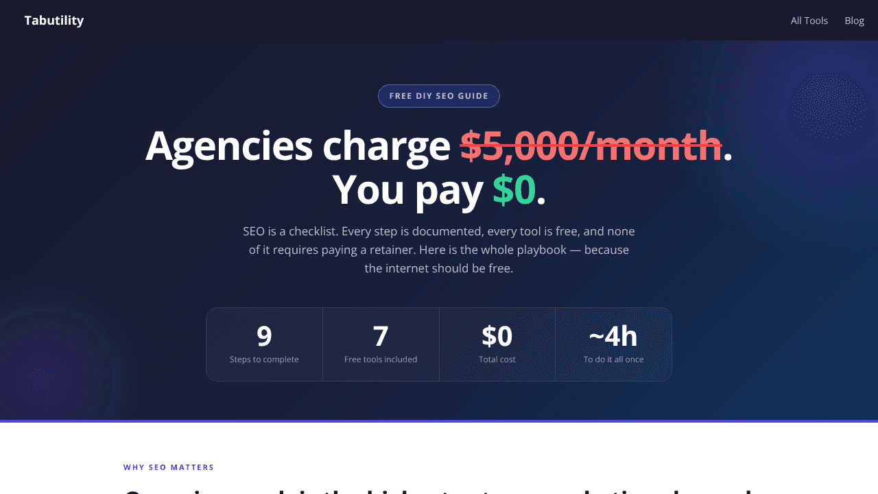 Tabutility website screenshot