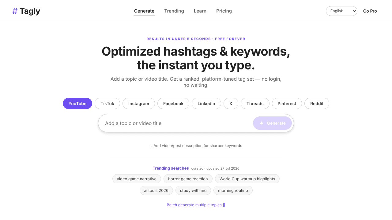 Tagly website screenshot