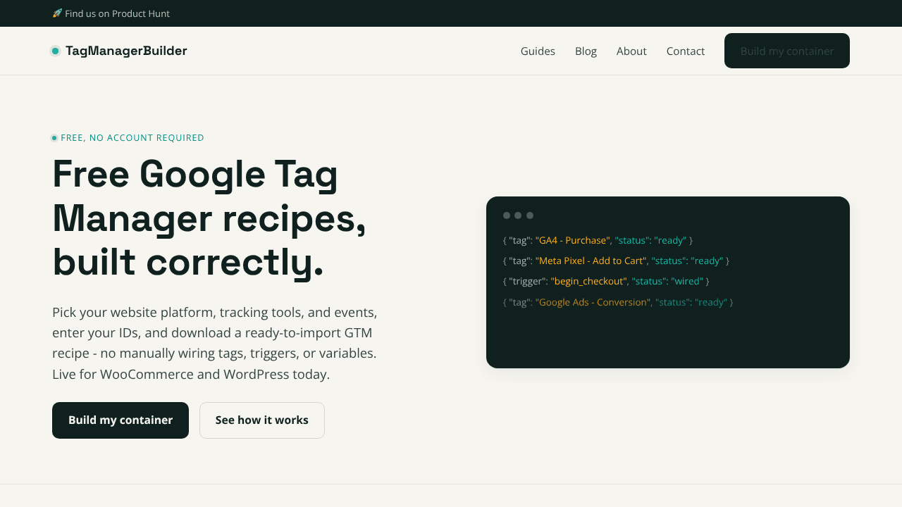 TagManagerBuilder website screenshot