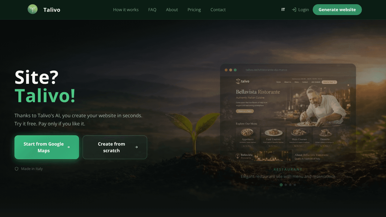Talivo 1.0 website screenshot