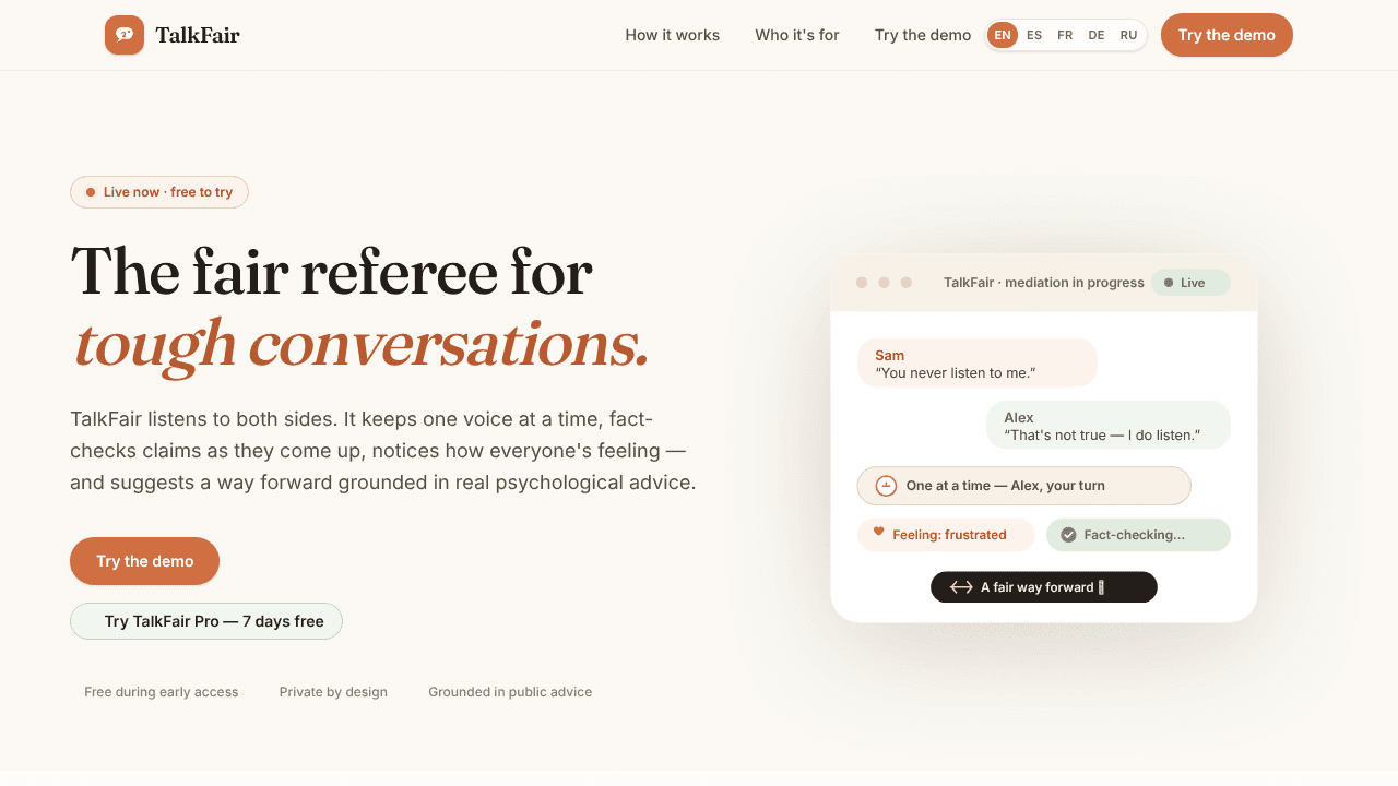 TalkFair website screenshot