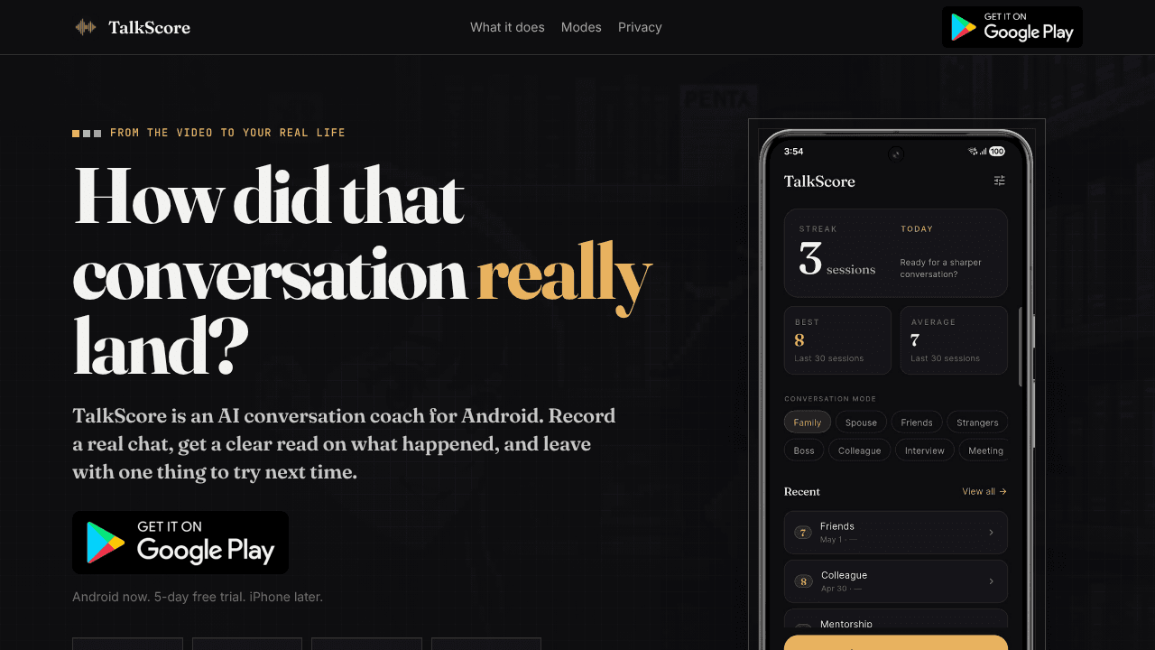 TalkScore website screenshot