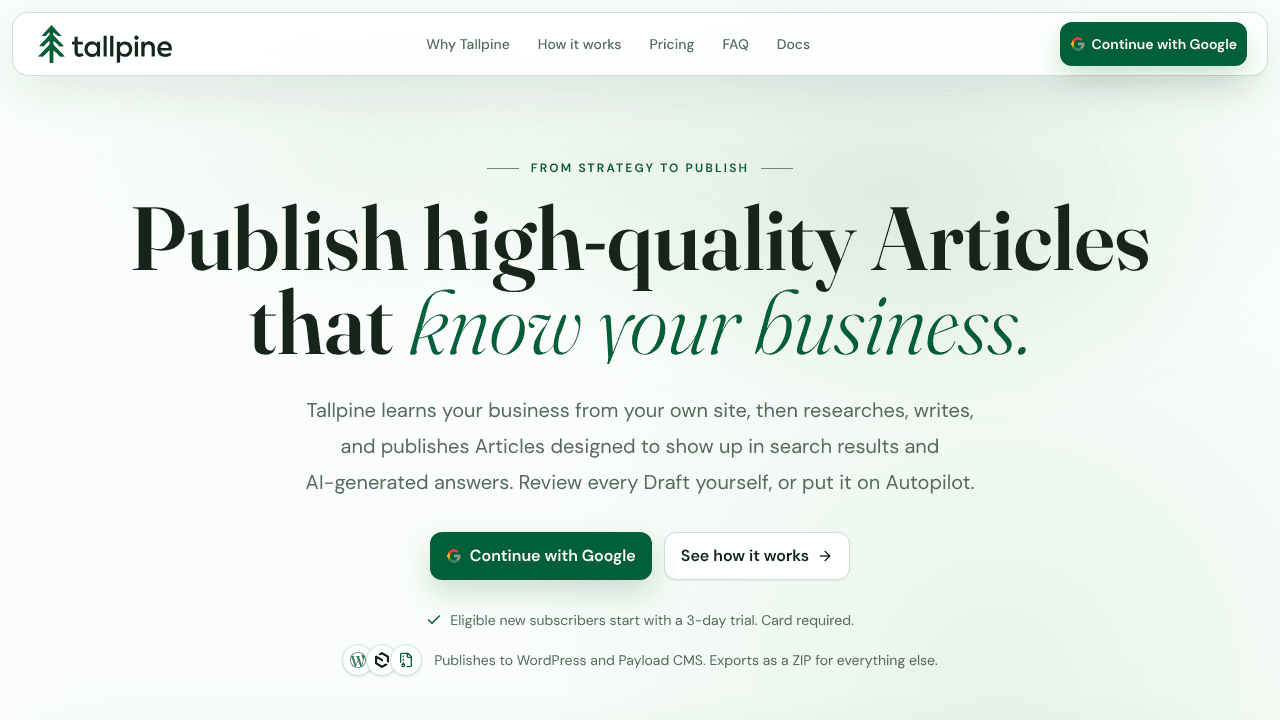 Tallpine website screenshot