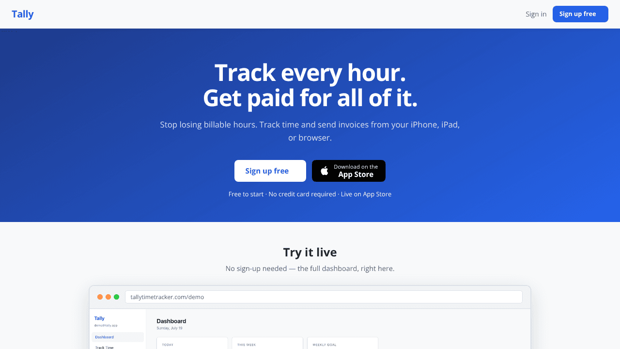 Tally website screenshot