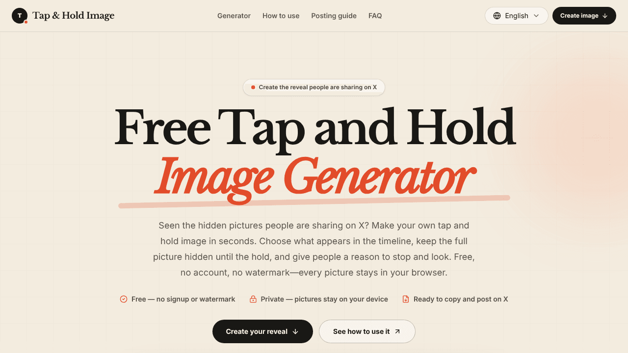 Tap & Hold Image website screenshot