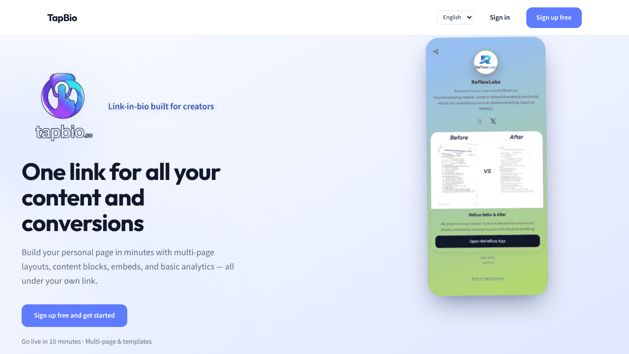 TapBio website screenshot