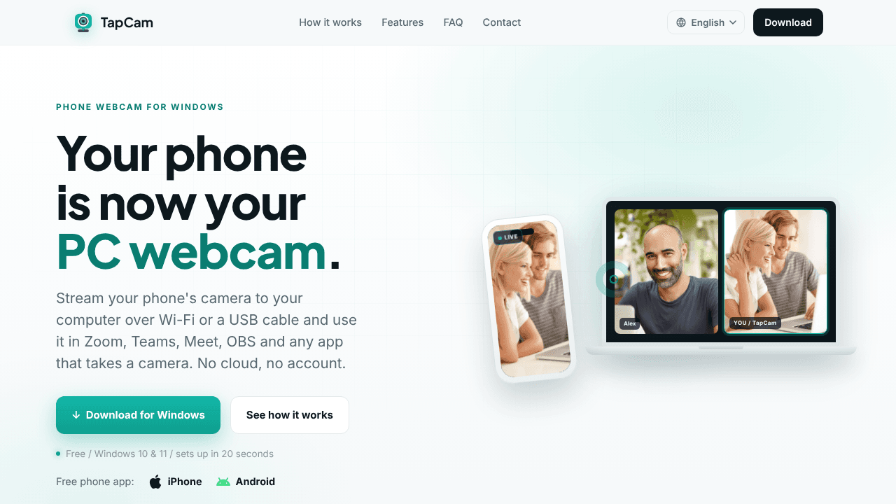 TapCam website screenshot