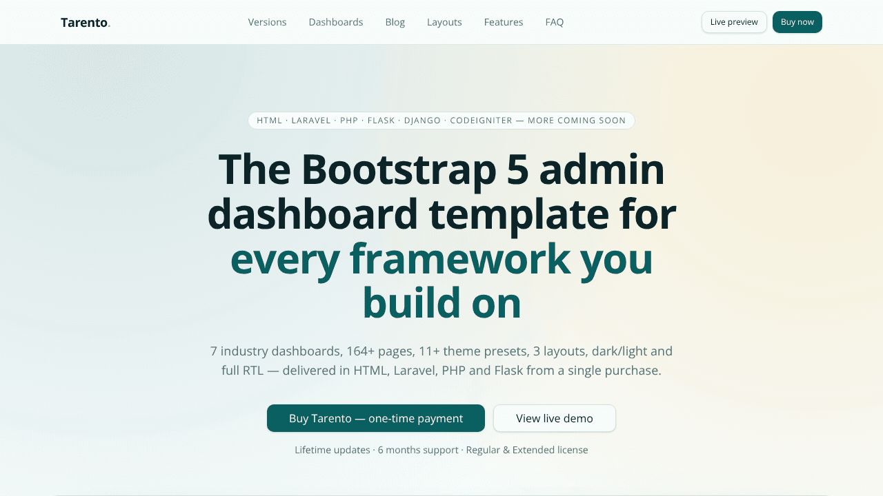 Tarento  Bootstrap 5 Admin Dashboard  website screenshot