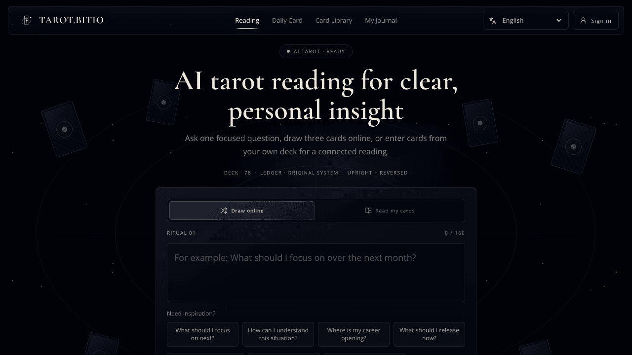 Tarot AI website screenshot