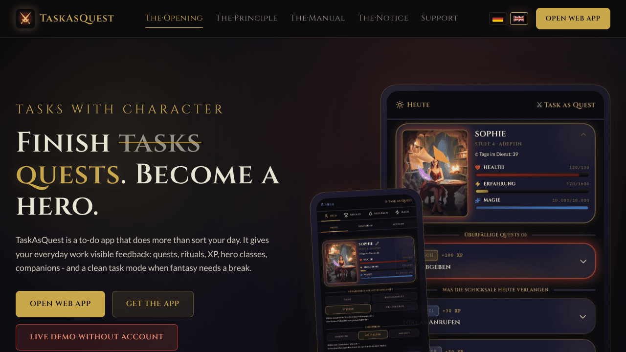 TaskAsQuest website screenshot