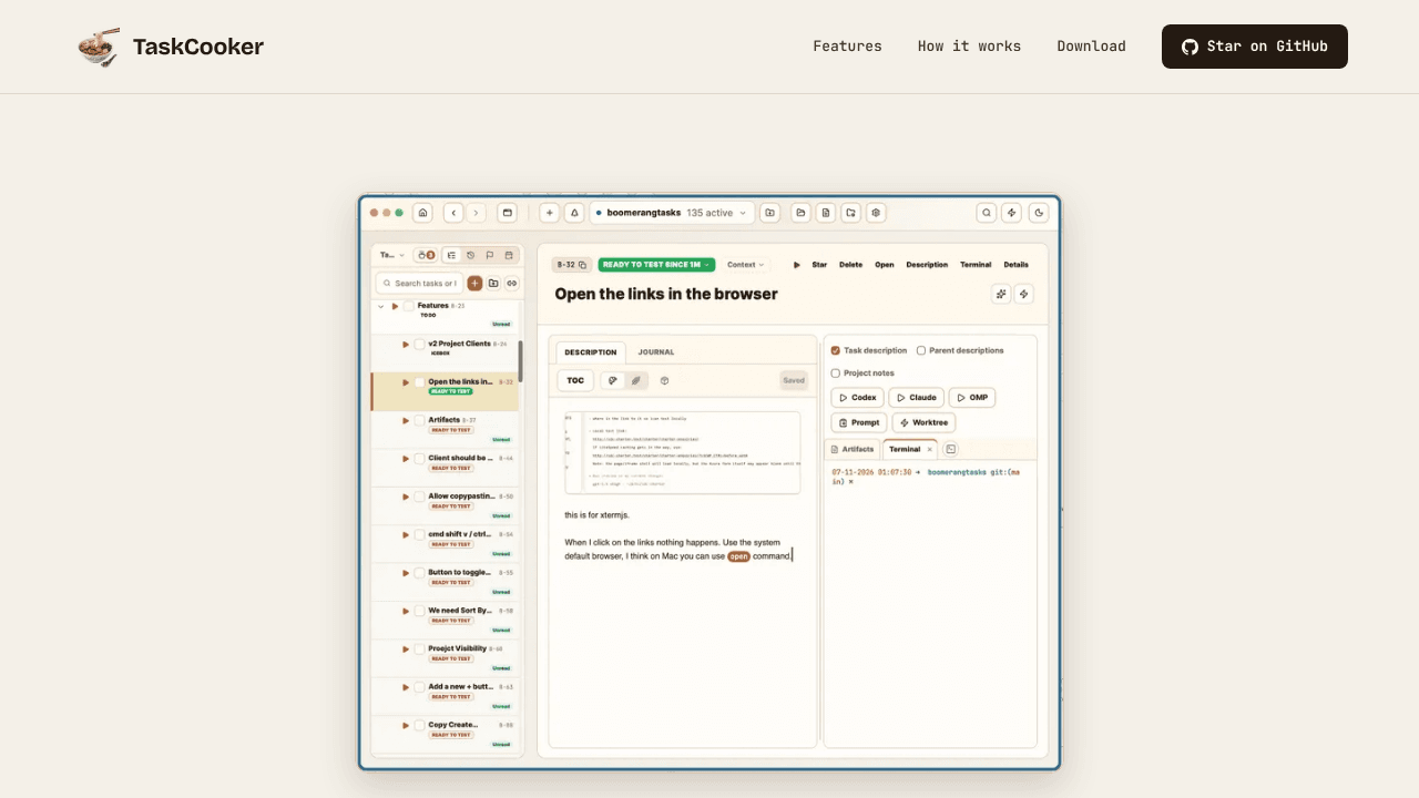 TaskCooker website screenshot