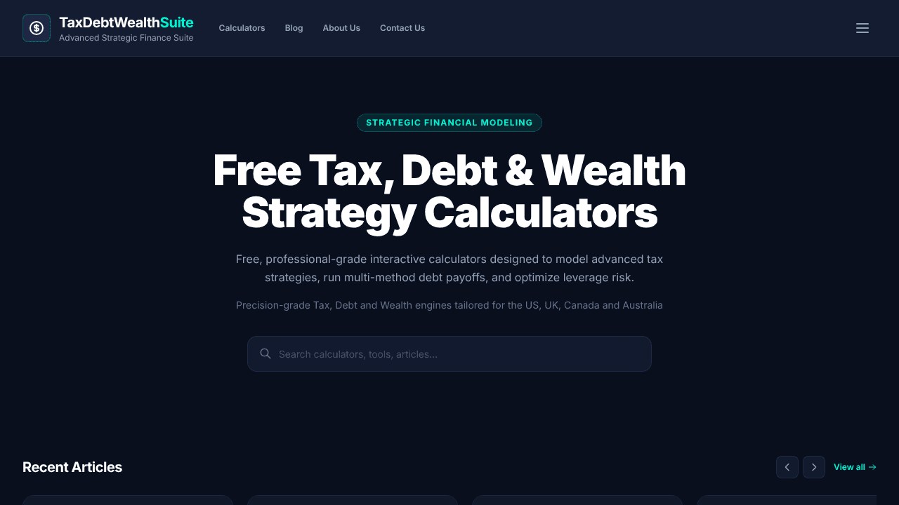 TaxDebtWealthSuite — Free Financial Tool website screenshot